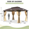 Aluminum Outdoor Gazebo 10X13 with Hardtop Polycarbonate Double Roof, Sturdy Hardtop Sun Shade Canopy, Metal pergola w/Hook Design for Deck Backyard Wedding Garden, Grill Gazebo w/Curtains and Netting