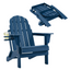 Folding Adirondack Chair - Durable HDPE Poly Lumber All-Weather Resistant w/ Cup Holder, Oversized Balcony Porch Patio Outdoor Chair for Lawn, Backyard, Deck, Garden, Easy Installation, Navy Blue