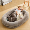 Human Dog Bed - 71''x47''x12.5'' Dog Beds for Humans Size Fits You and Pets, Washable Faux Fur Human Dog Bed for People Doze Off Napping, Large Orthopedic Dog Bed, Present Plump Pillow, Blanket, Brown