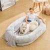 Human Dog Bed - 71''x47''x12.5'' Dog Bed for Humans Size Fits You and Pets, Washable Faux Fur Large Human Dog Bed for People Doze Off, Napping, Orthopedic Dog Bed, Present Plump Pillow, Blanket, Grey