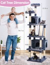 Cat Tree for Indoor Cats,79in Large Cat Tower with 11 Scratching Posts,Perches,Caves, Basket, Hammock, Pompoms, Multi-Level Plush Cat Condo for Indoor Cats, Smoky Gray