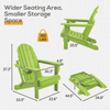 Folding Adirondack Chair - Durable HDPE Poly Lumber All-Weather Resistant w/ Cup Holder, Oversized Balcony Porch Patio Outdoor Chair for Lawn, Backyard, Deck, Garden, Poolside, Easy to Install, Green