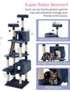 Cat Tree for Indoor Cats,79in Large Cat Tower with 11 Scratching Posts,Perches,Caves, Basket, Hammock, Pompoms, Multi-Level Plush Cat Condo for Indoor Cats, Smoky Gray