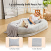 Human Dog Bed - 71''x47''x12.5'' Dog Bed for Humans Size Fits You and Pets, Washable Faux Fur Large Human Dog Bed for People Doze Off, Napping, Orthopedic Dog Bed, Present Plump Pillow, Blanket, Grey