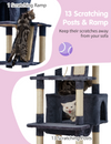 Cat Tree for Indoor Cats,79in Large Cat Tower with 11 Scratching Posts,Perches,Caves, Basket, Hammock, Pompoms, Multi-Level Plush Cat Condo for Indoor Cats, Smoky Gray