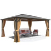 Outdoor Aluminum Frame Hardtop Gazebo 12x16 with Polycarbonate Single Roof Patio Sun Shade Shelter Canopy & Pergolas Tent Metal Gazebos with Curtains and Netting for Patio, Backyard, Deck, Lawns