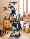 Cat Tree for Indoor Cats,79in Large Cat Tower with 11 Scratching Posts,Perches,Caves, Basket, Hammock, Pompoms, Multi-Level Plush Cat Condo for Indoor Cats, Smoky Gray