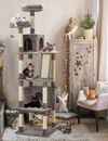 Cat Tree,79in Cat Tree Tower for Indoor Cats,Cat Tree Condo Furniture with Sisal-Covered Scratching Posts,Perch Hammock for Kittens,2 Bigger Plush Condos, Large Cats and Pets Light Gray